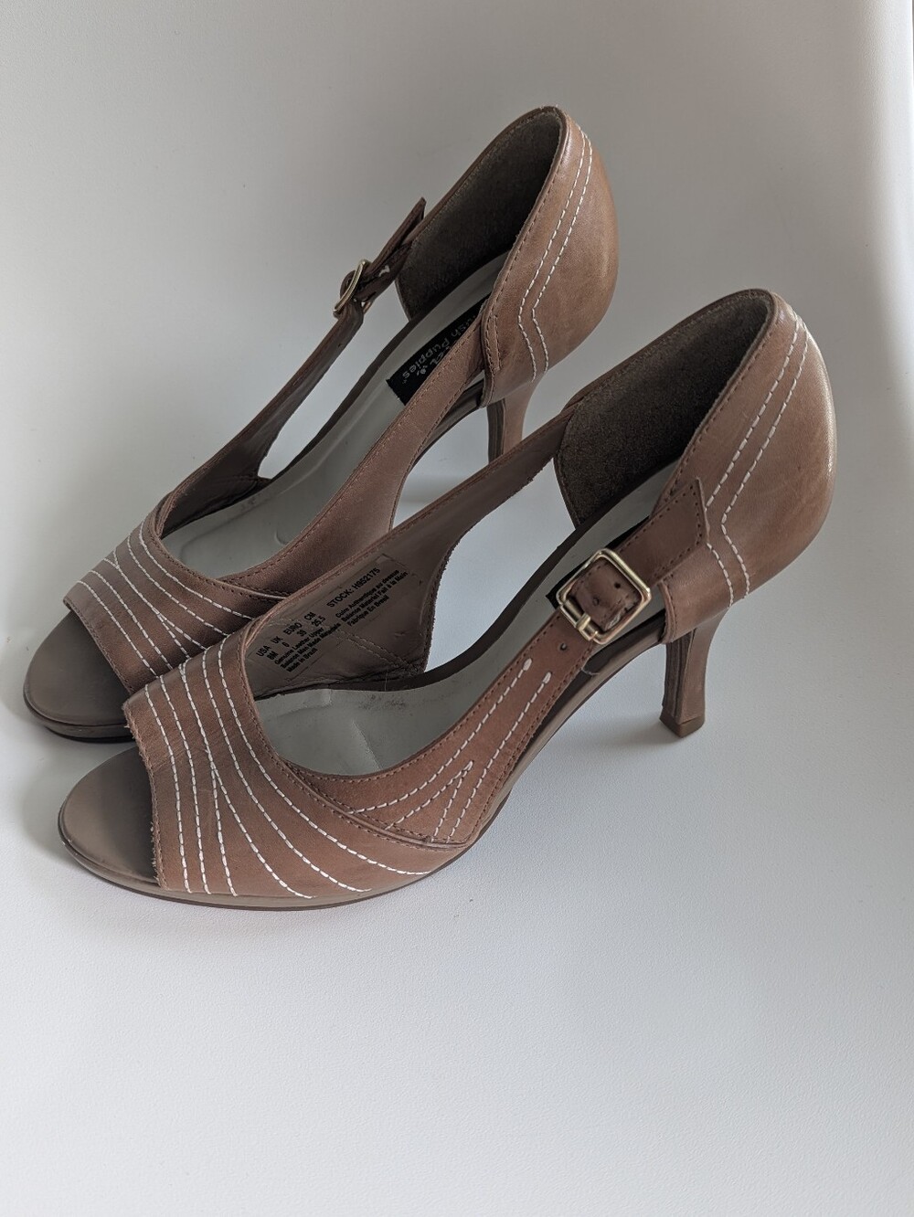 Canela By Hush Puppies Tan Open-Toe Slingback Heels with Contrast Stitching